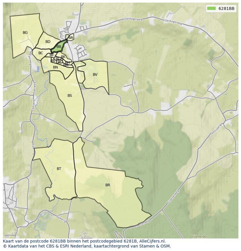Afbeelding van het postcodegebied 6281 BB op de kaart.
