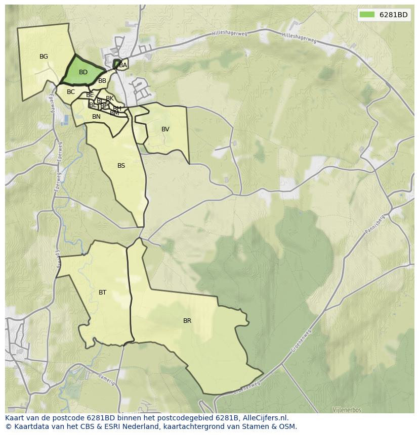 Afbeelding van het postcodegebied 6281 BD op de kaart.