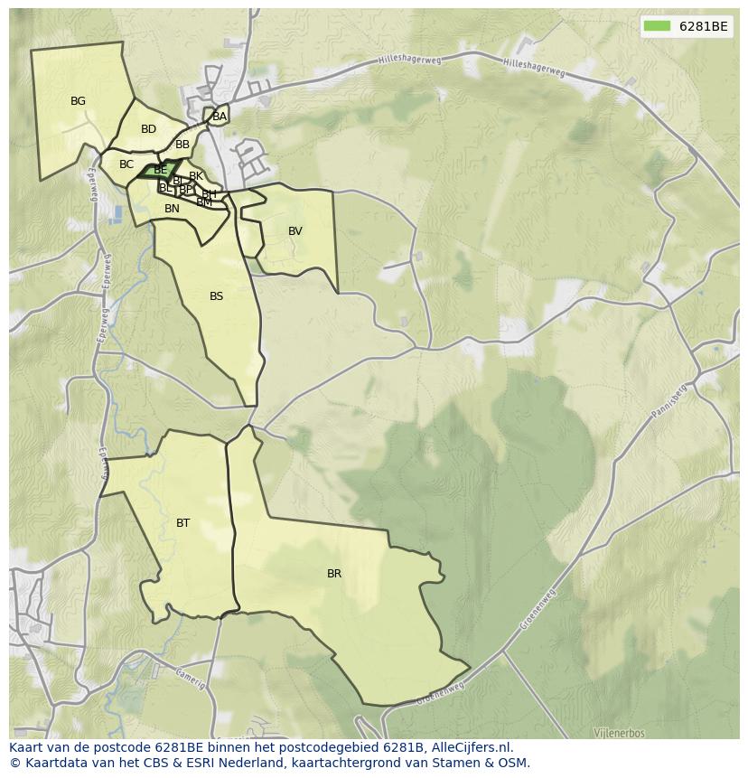 Afbeelding van het postcodegebied 6281 BE op de kaart.