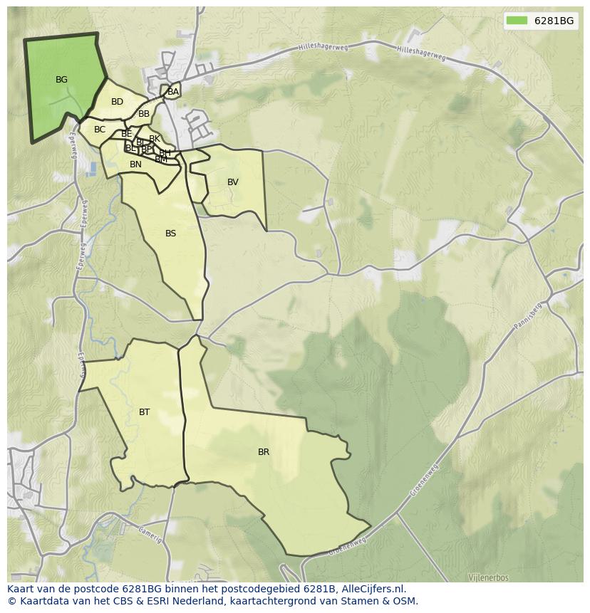 Afbeelding van het postcodegebied 6281 BG op de kaart.
