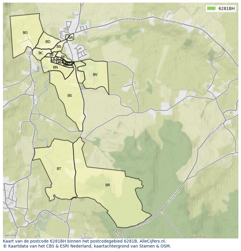 Afbeelding van het postcodegebied 6281 BH op de kaart.