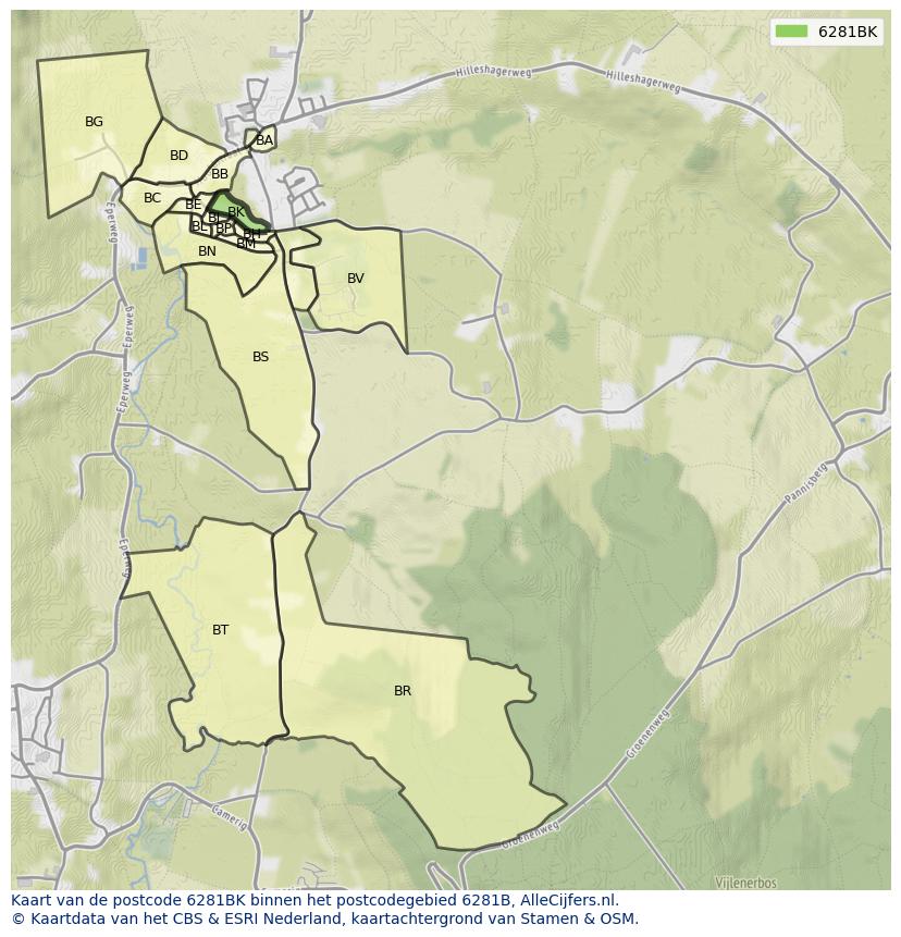Afbeelding van het postcodegebied 6281 BK op de kaart.