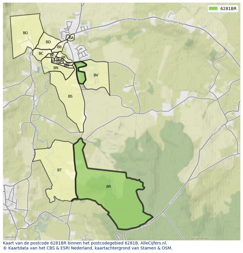 Afbeelding van het postcodegebied 6281 BR op de kaart.