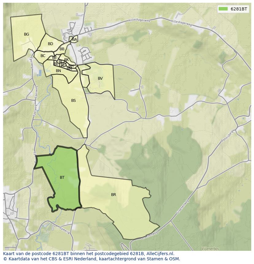 Afbeelding van het postcodegebied 6281 BT op de kaart.