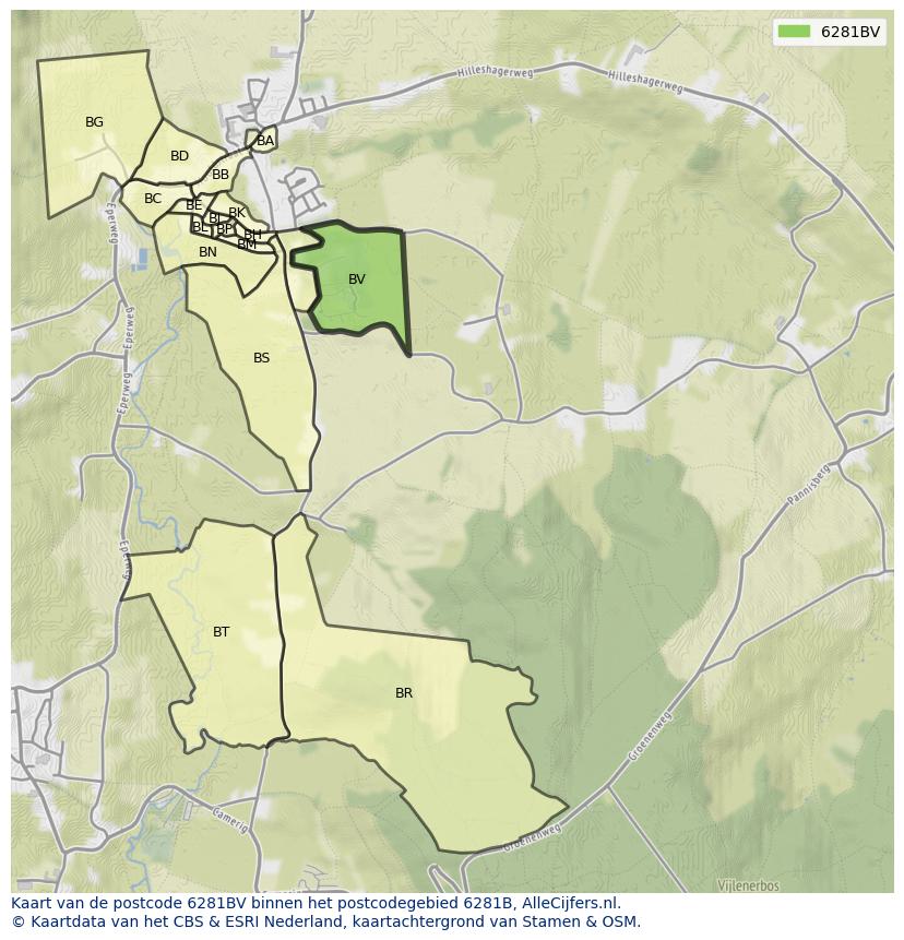 Afbeelding van het postcodegebied 6281 BV op de kaart.