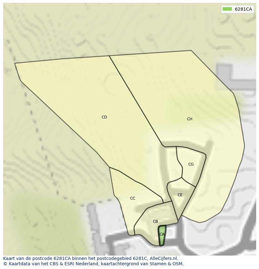 Afbeelding van het postcodegebied 6281 CA op de kaart.