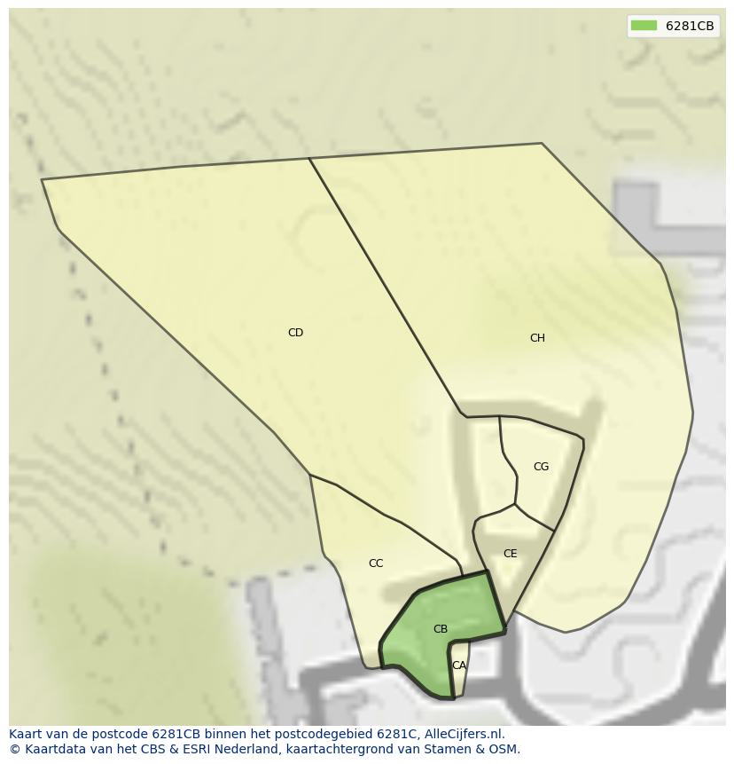 Afbeelding van het postcodegebied 6281 CB op de kaart.