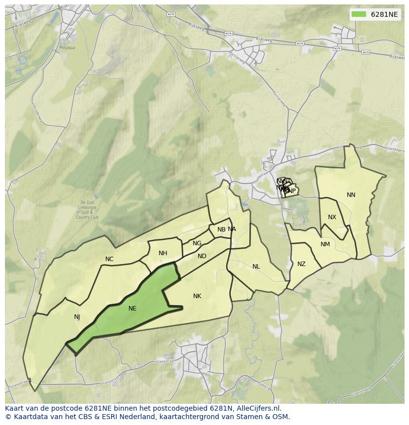 Afbeelding van het postcodegebied 6281 NE op de kaart.