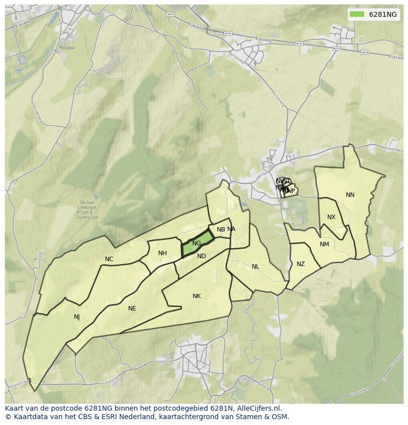 Afbeelding van het postcodegebied 6281 NG op de kaart.