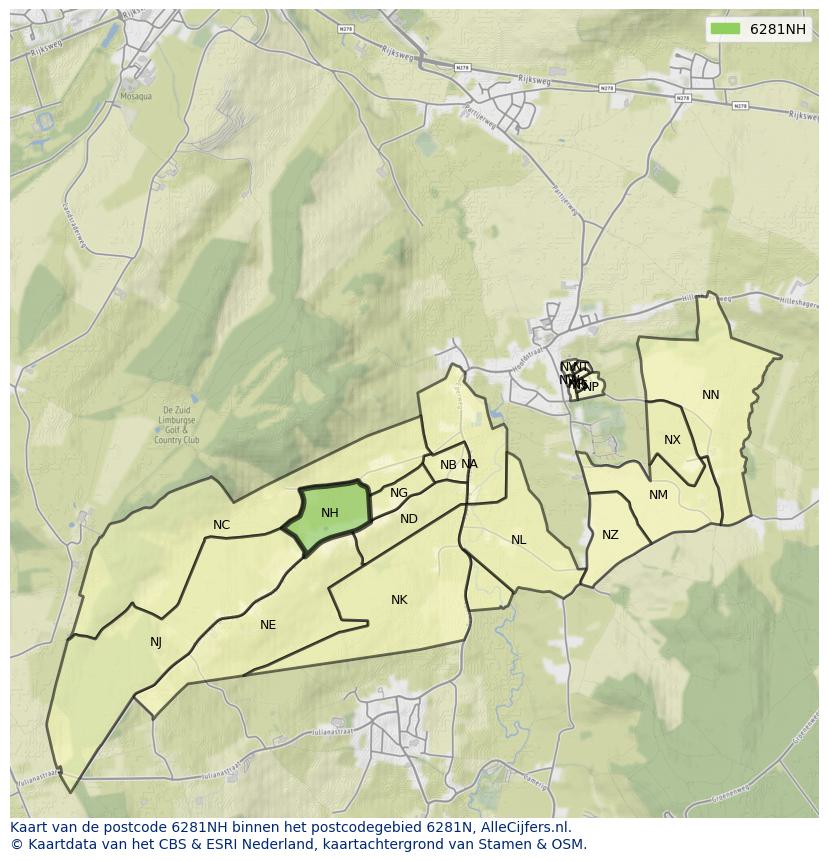 Afbeelding van het postcodegebied 6281 NH op de kaart.
