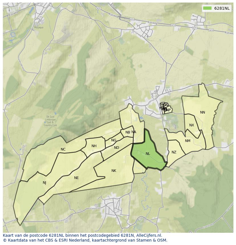Afbeelding van het postcodegebied 6281 NL op de kaart.