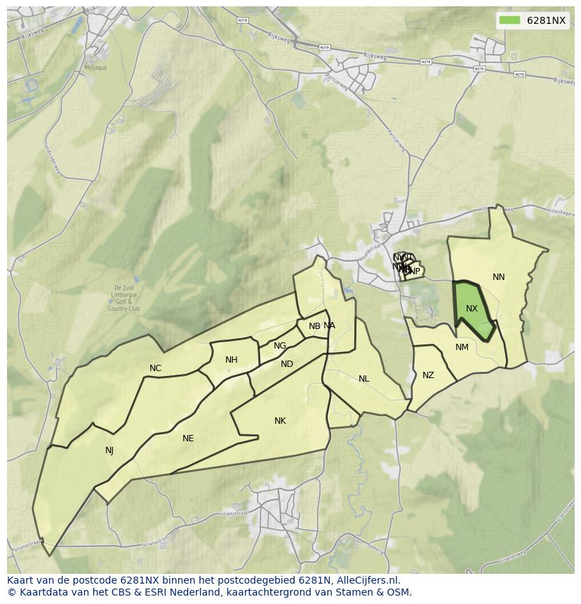 Afbeelding van het postcodegebied 6281 NX op de kaart.