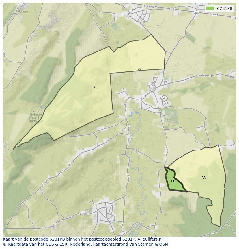 Afbeelding van het postcodegebied 6281 PB op de kaart.