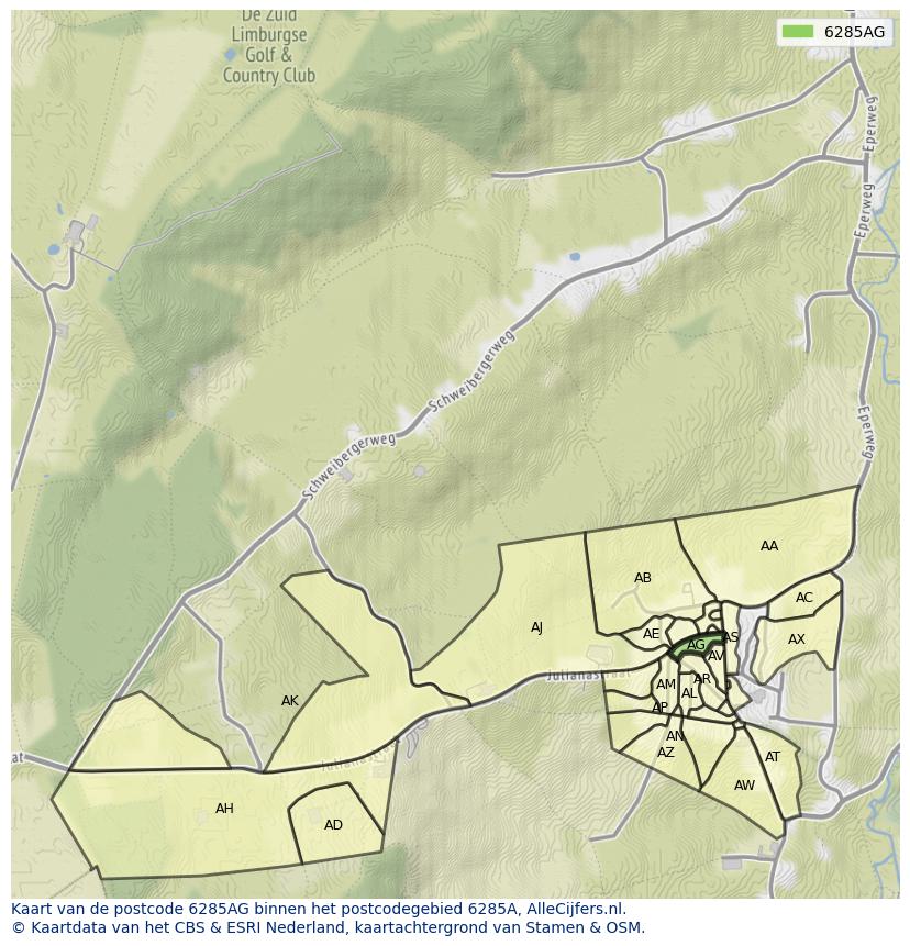 Afbeelding van het postcodegebied 6285 AG op de kaart.