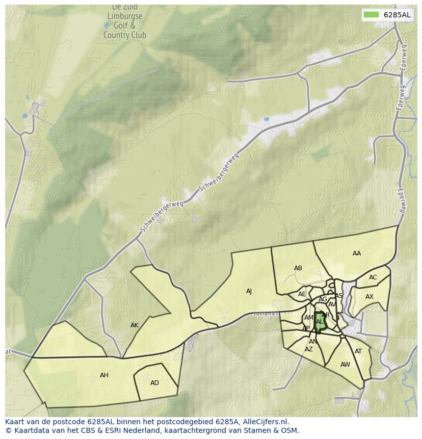 Afbeelding van het postcodegebied 6285 AL op de kaart.