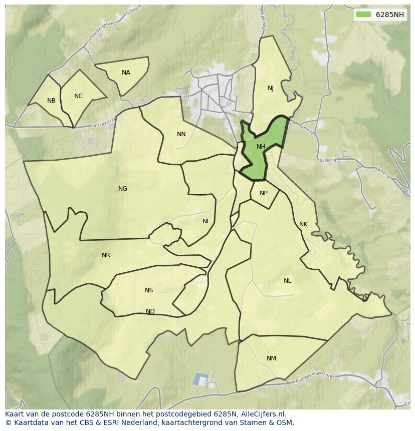 Afbeelding van het postcodegebied 6285 NH op de kaart.