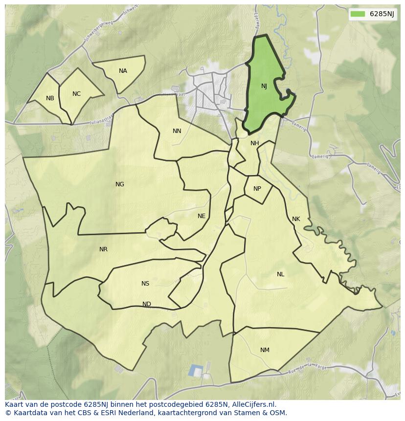 Afbeelding van het postcodegebied 6285 NJ op de kaart.