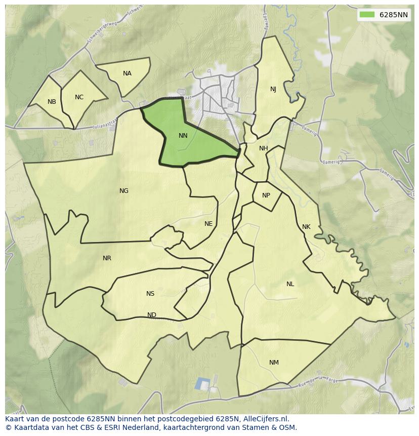 Afbeelding van het postcodegebied 6285 NN op de kaart.
