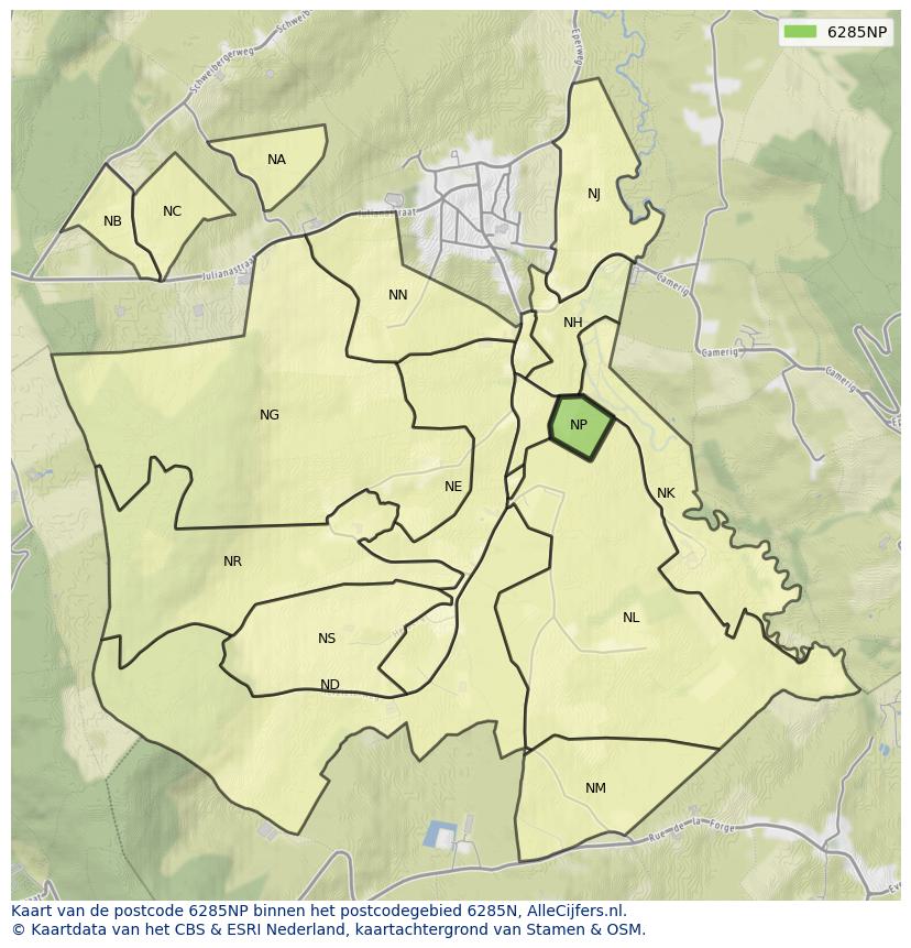 Afbeelding van het postcodegebied 6285 NP op de kaart.
