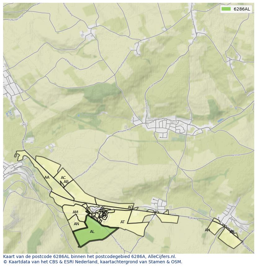 Afbeelding van het postcodegebied 6286 AL op de kaart.