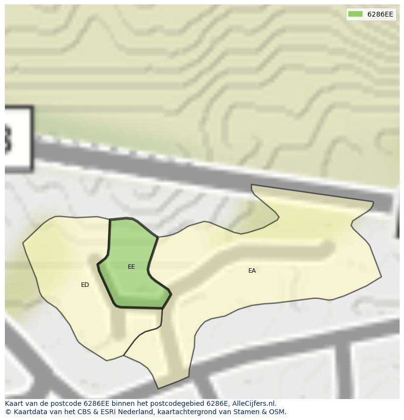 Afbeelding van het postcodegebied 6286 EE op de kaart.