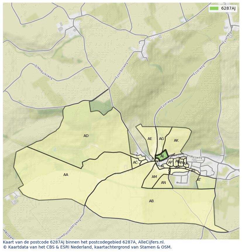 Afbeelding van het postcodegebied 6287 AJ op de kaart.