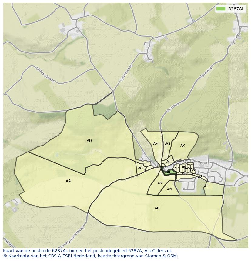 Afbeelding van het postcodegebied 6287 AL op de kaart.