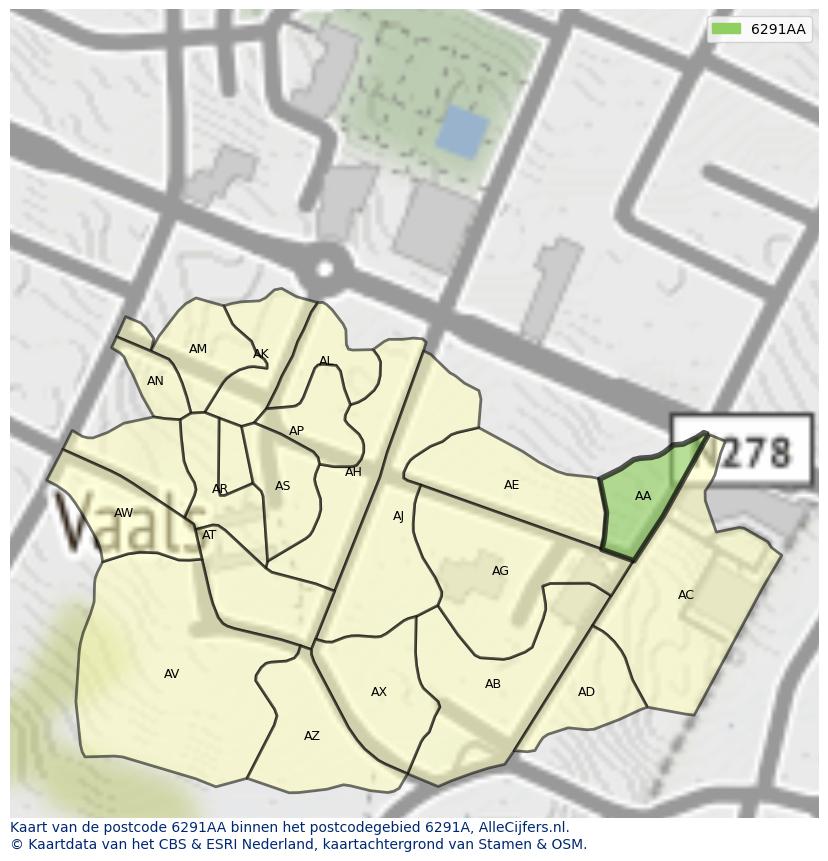 Afbeelding van het postcodegebied 6291 AA op de kaart.