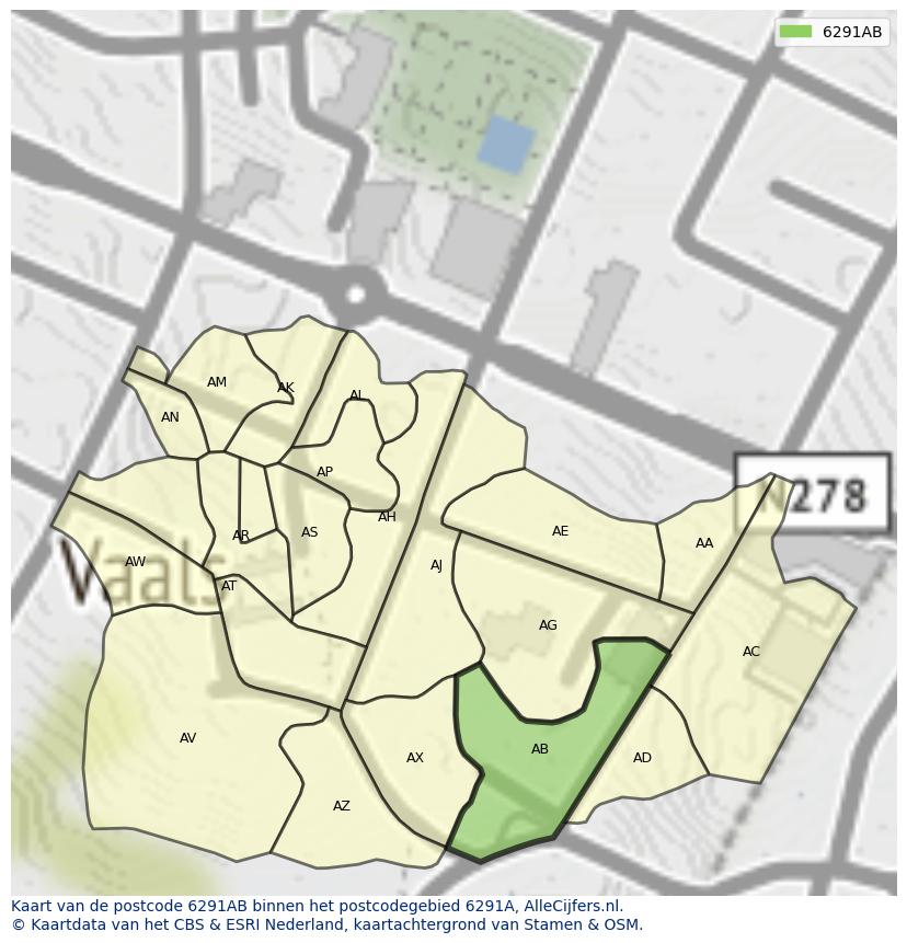 Afbeelding van het postcodegebied 6291 AB op de kaart.
