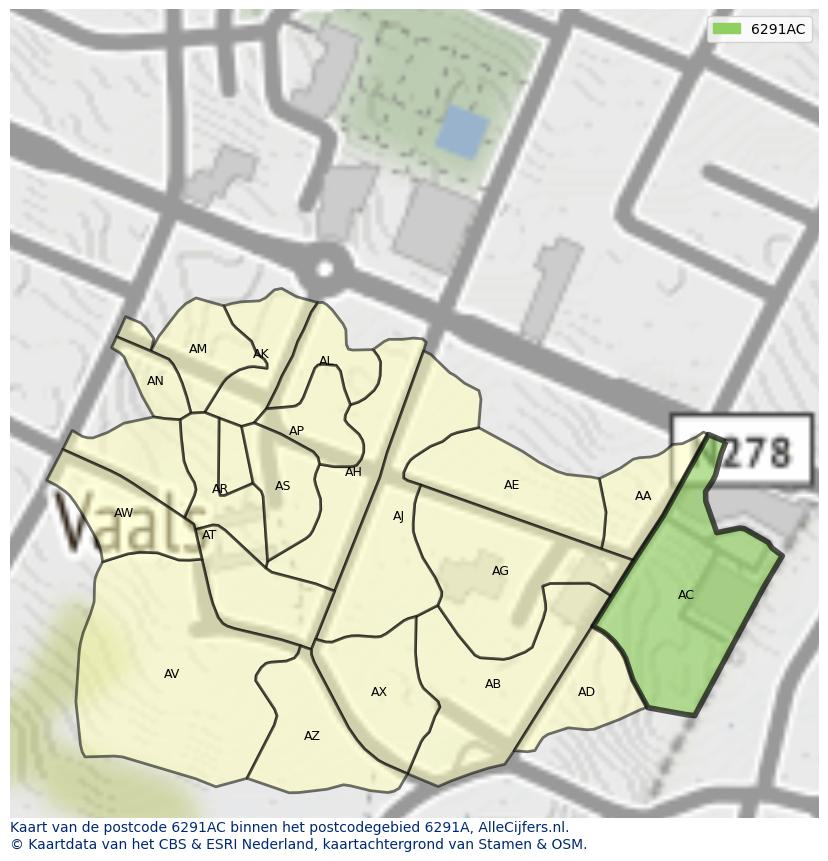 Afbeelding van het postcodegebied 6291 AC op de kaart.