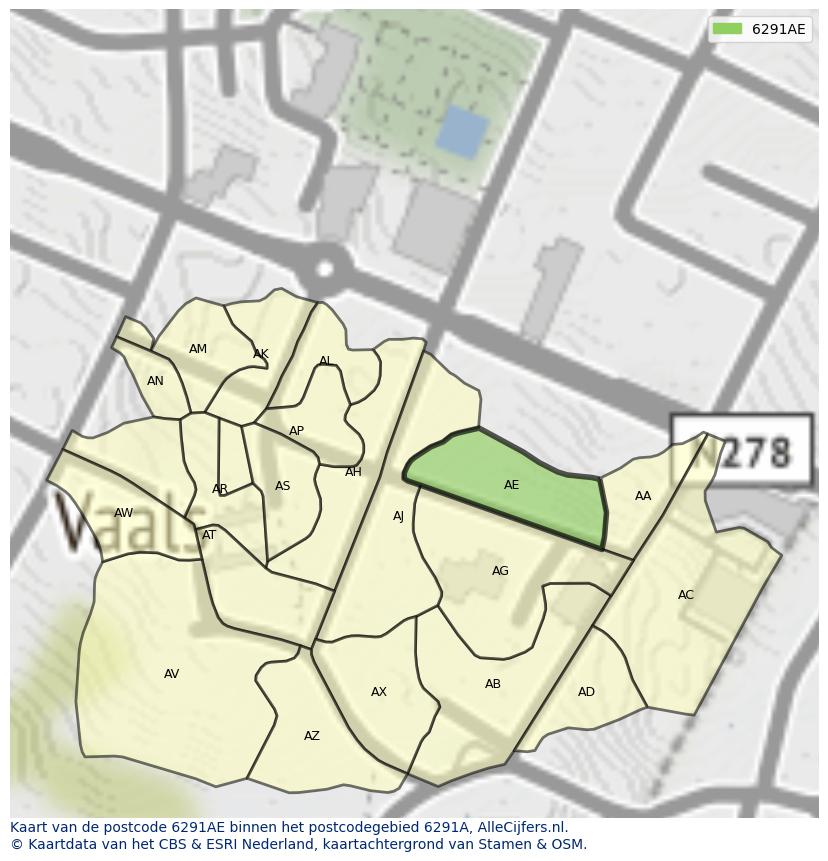 Afbeelding van het postcodegebied 6291 AE op de kaart.