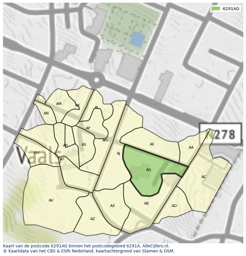 Afbeelding van het postcodegebied 6291 AG op de kaart.