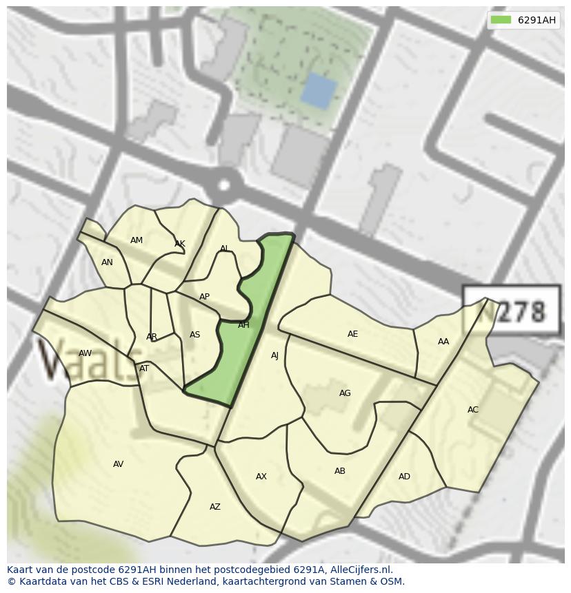 Afbeelding van het postcodegebied 6291 AH op de kaart.
