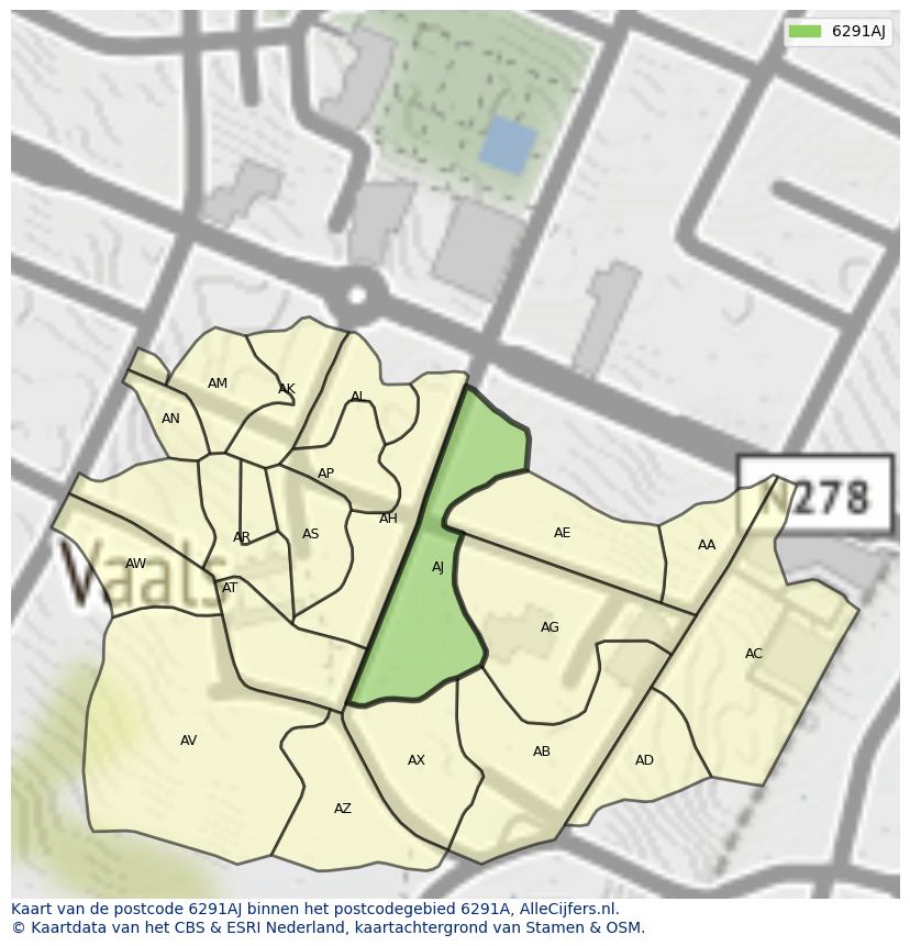 Afbeelding van het postcodegebied 6291 AJ op de kaart.