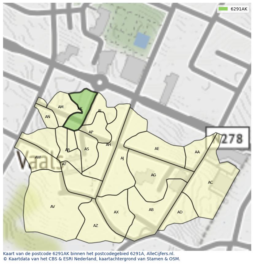 Afbeelding van het postcodegebied 6291 AK op de kaart.