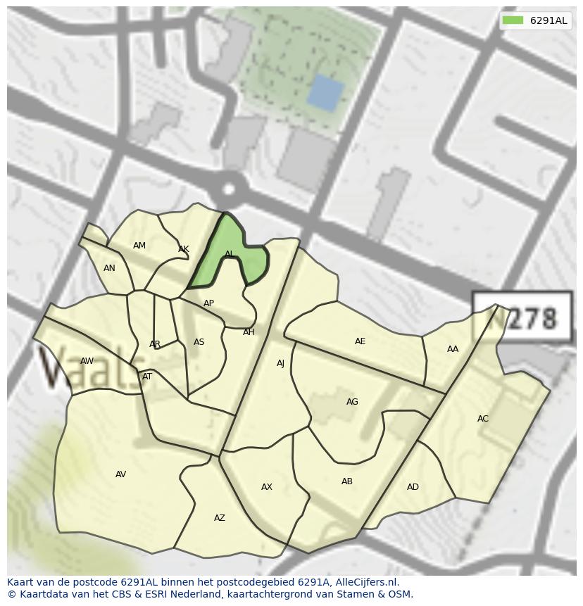 Afbeelding van het postcodegebied 6291 AL op de kaart.