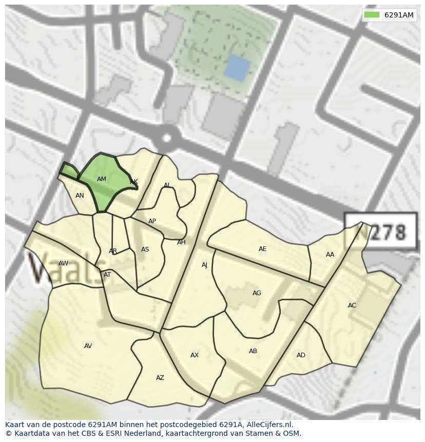 Afbeelding van het postcodegebied 6291 AM op de kaart.