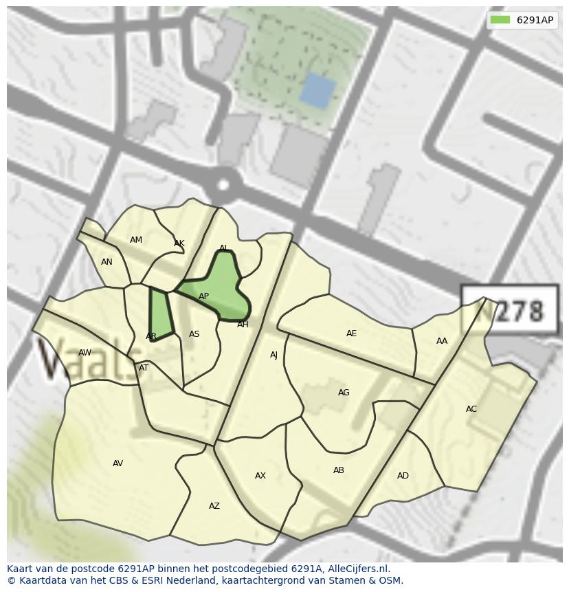 Afbeelding van het postcodegebied 6291 AP op de kaart.