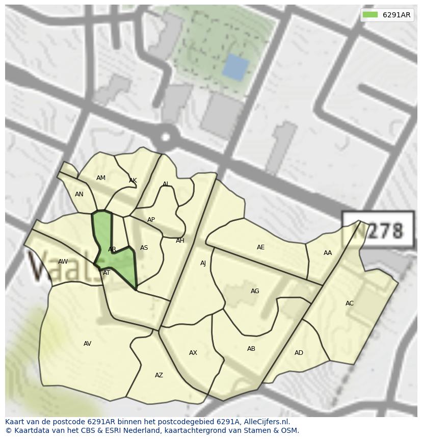 Afbeelding van het postcodegebied 6291 AR op de kaart.