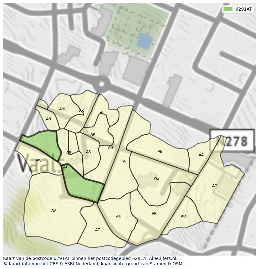 Afbeelding van het postcodegebied 6291 AT op de kaart.