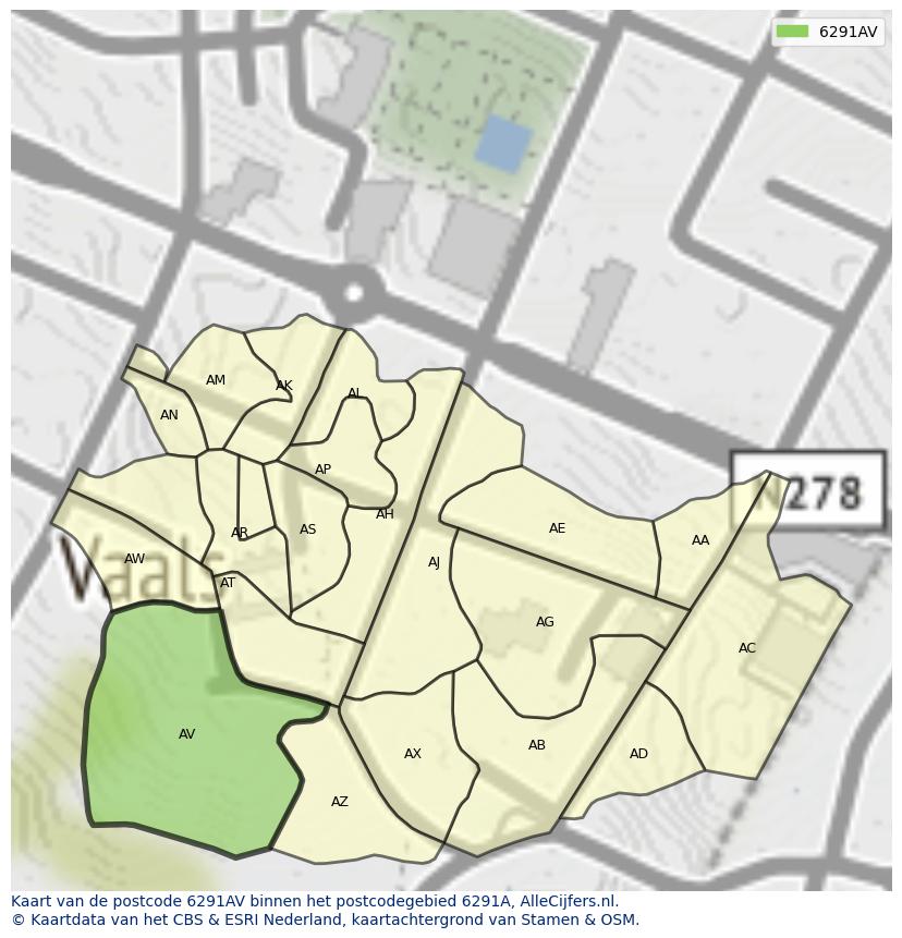 Afbeelding van het postcodegebied 6291 AV op de kaart.