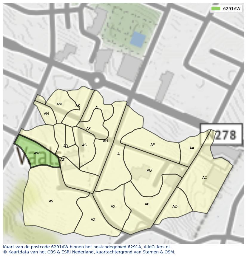 Afbeelding van het postcodegebied 6291 AW op de kaart.
