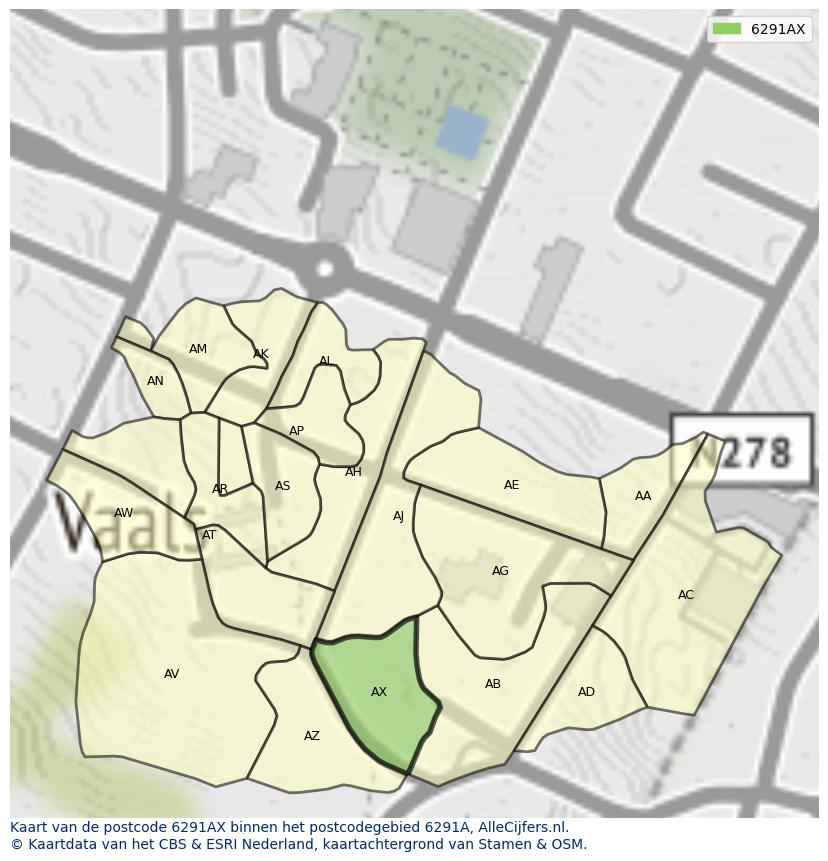 Afbeelding van het postcodegebied 6291 AX op de kaart.