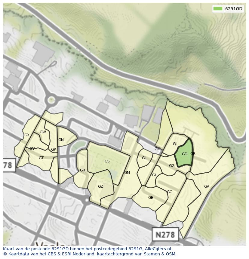 Afbeelding van het postcodegebied 6291 GD op de kaart.