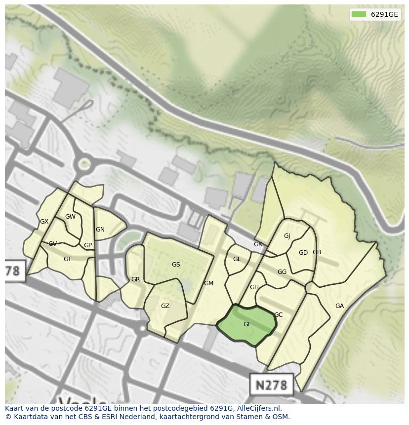 Afbeelding van het postcodegebied 6291 GE op de kaart.