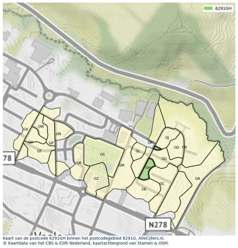 Afbeelding van het postcodegebied 6291 GH op de kaart.