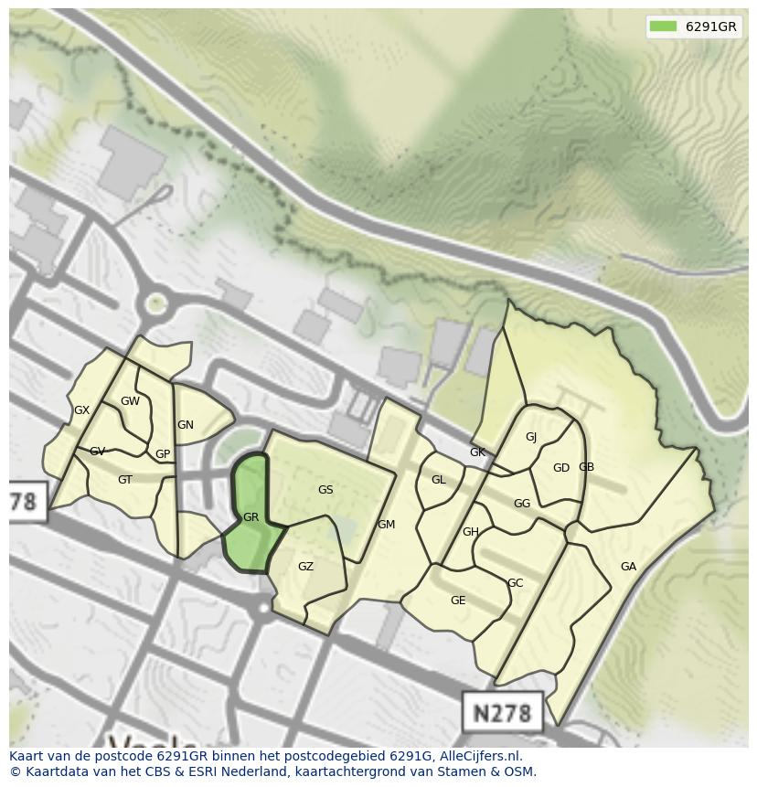 Afbeelding van het postcodegebied 6291 GR op de kaart.