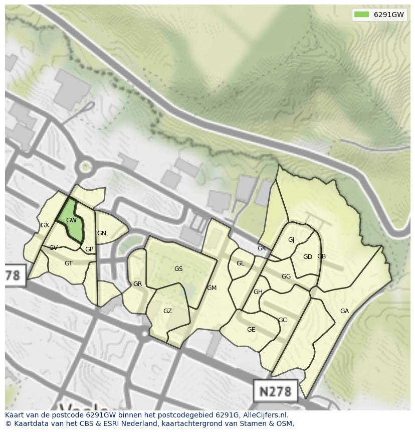 Afbeelding van het postcodegebied 6291 GW op de kaart.