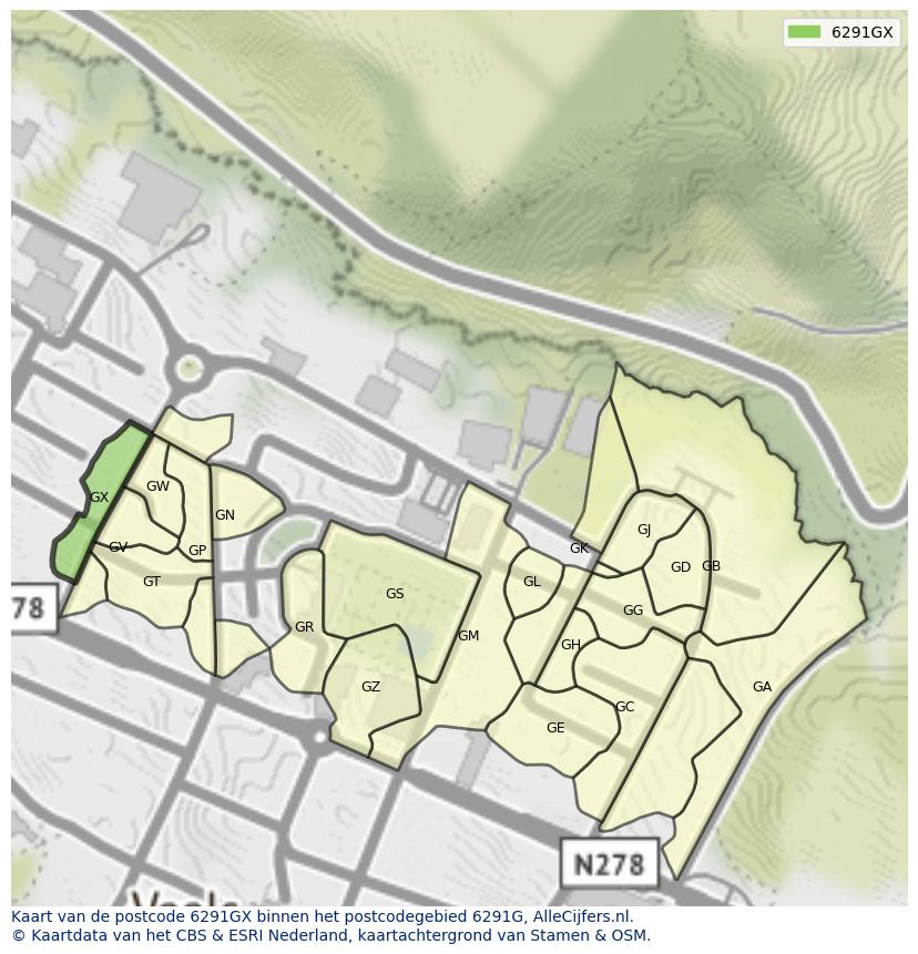 Afbeelding van het postcodegebied 6291 GX op de kaart.