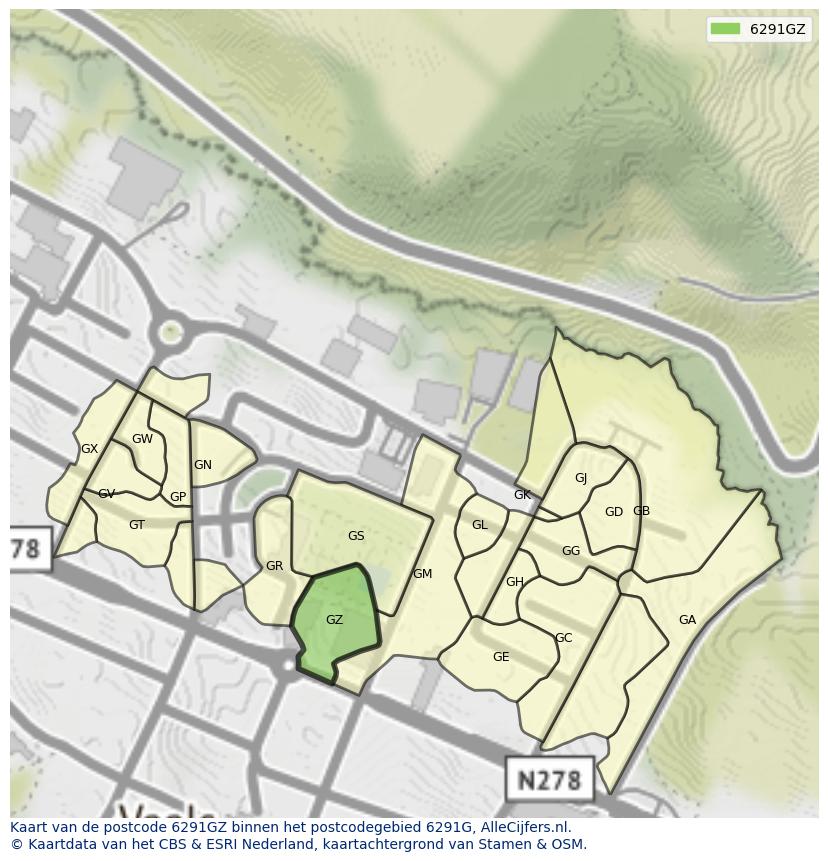 Afbeelding van het postcodegebied 6291 GZ op de kaart.